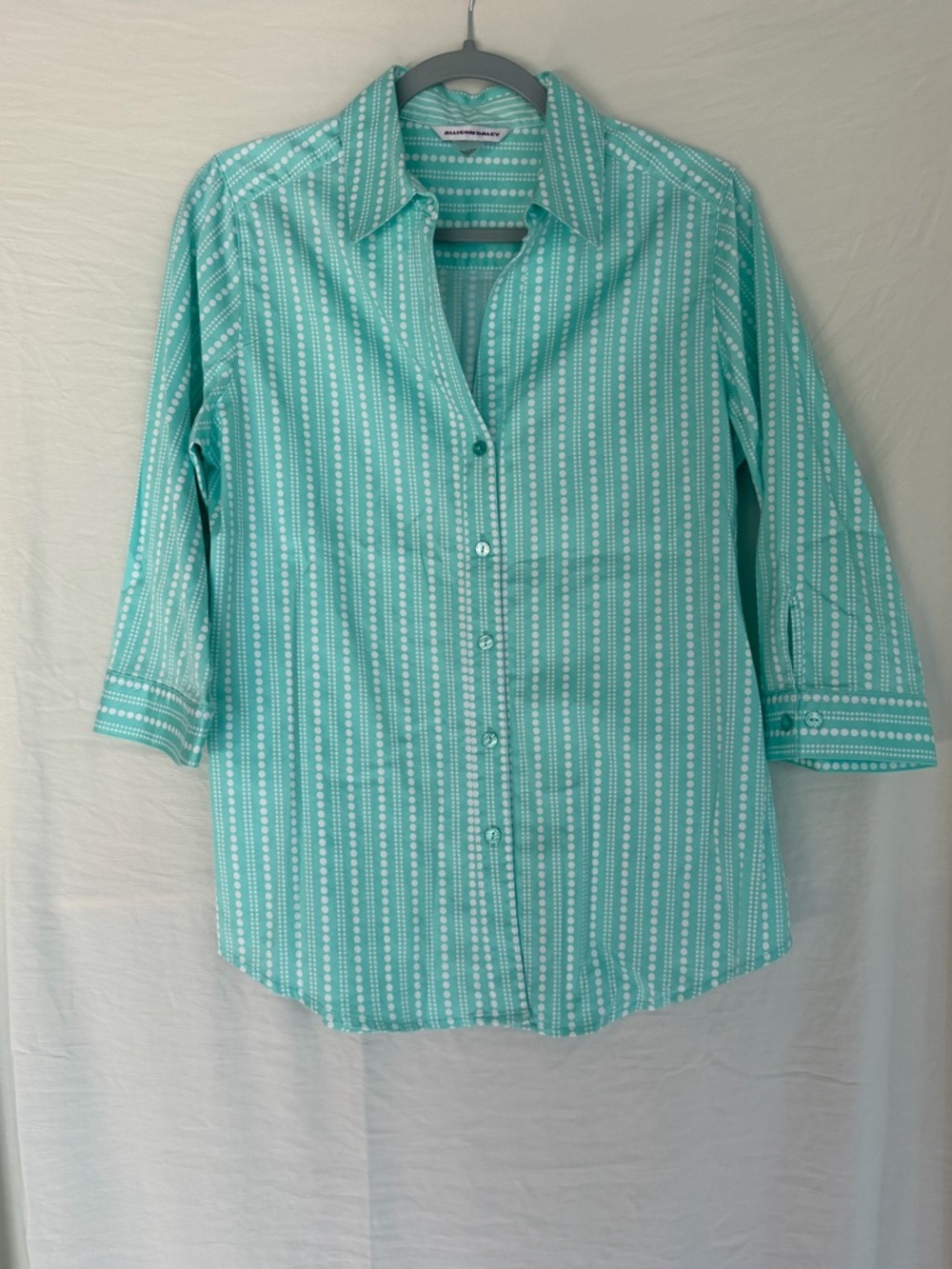 Allison Daley Teal Dot-Stripe Blouse